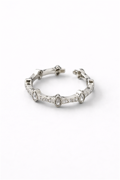 Gümüş Renk Taş Detaylı Ayarlanabilir Yüzük