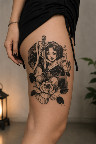 Katanalı Kız Geçici Dövme Tattoo