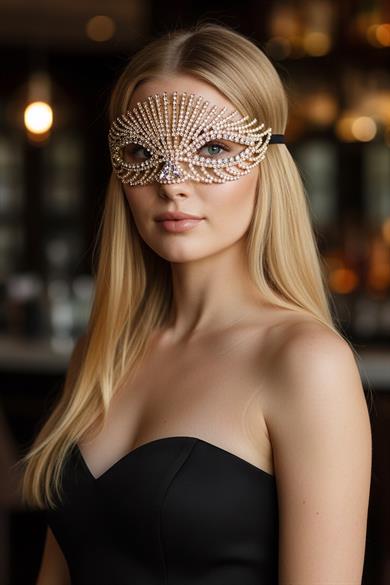 Altın Renk Taş Detaylı Tasarım Parti Maskesi