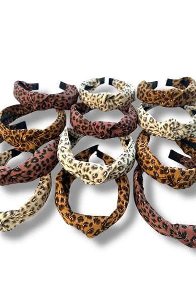 12´li Karışık Renk Leopar Desenli Düğüm Detaylı  Taç Set