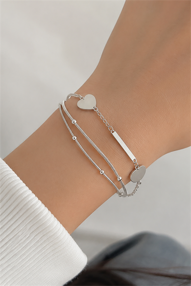 Gümüş Renk Kalp Figürlü Çelik Bileklik