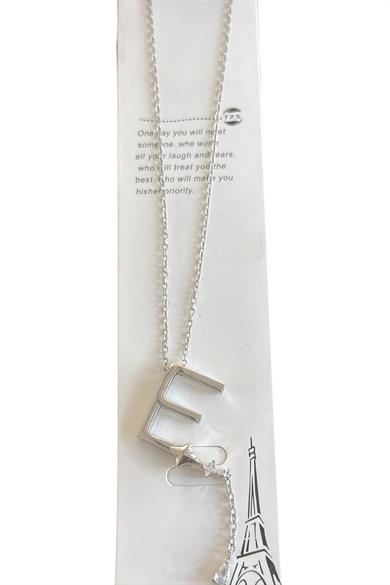 Gümüş Renk Harfli E Taş Detaylı Çelik Kolye