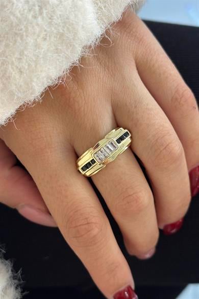 Altın Renk Taş Detaylı Ayarlanabilir Yüzük