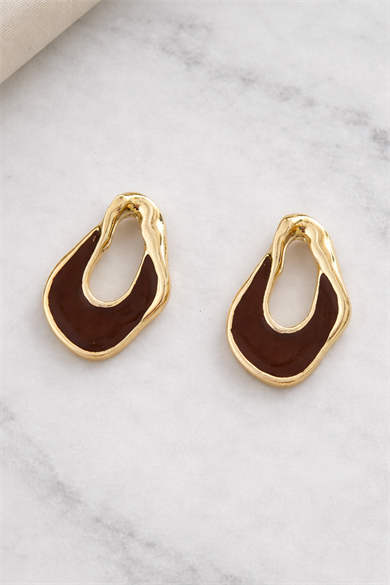 Altın Renk Kahverengi Taş Detaylı Küpe (Çift)