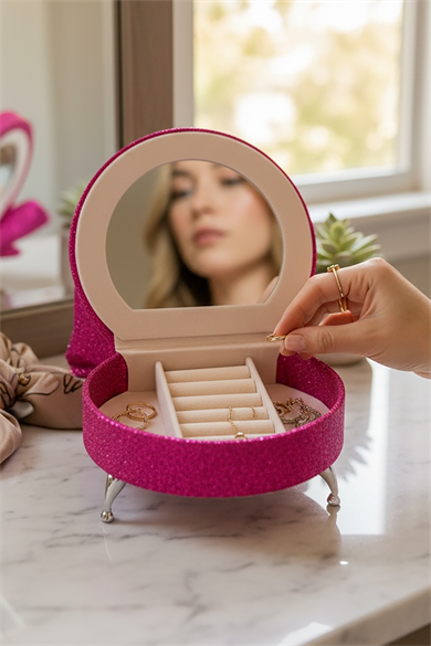 Pembe Renk Koltuk Figürlü Sim Detaylı Takı Kutusu