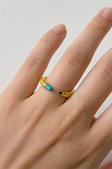 Altın Ve Sarı Renk Kalem Figürlü Ayarlanabilir Yüzük