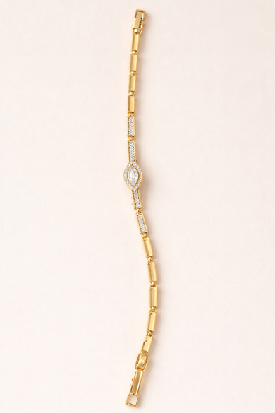 Altın Renk Taş Detaylı Çelik Xupıng VİP Bileklik