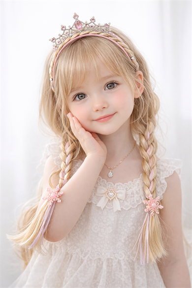 Pembe Renk Örgü Saç Detaylı Taç