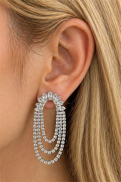 Gümüş Renk Taş Detaylı Abiye Küpe (Çift)