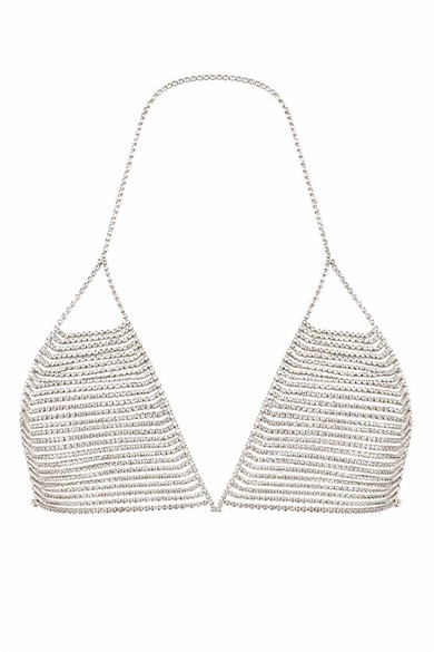 Gümüş Renk Taş Detaylı Bikini Üstü /Bralet /Vücut Aksesuarı