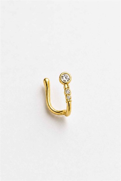 Altın  Renk Taş Detaylı Cerrahi Çelik Deliksiz Kulak/Burun Piercing 