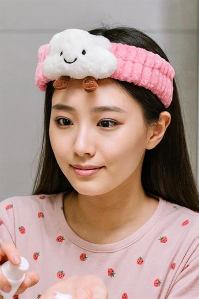 Fuşya Ve Beyaz Renk Bulut Figürlü Peluş Saç Bandı