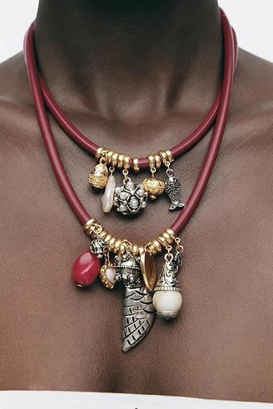 Bordo Renk İkili Tasarım Kolye