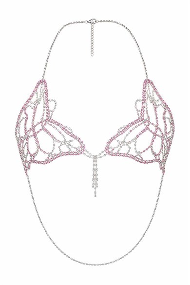 Gümüş Renk Kelebek Figürlü Taş Detaylı Bikini Üstü /Bralet /Vücut Aksesuarı