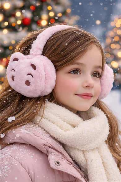 Pembe Renk Ayıcık Figürlü Peluş Kulaklık