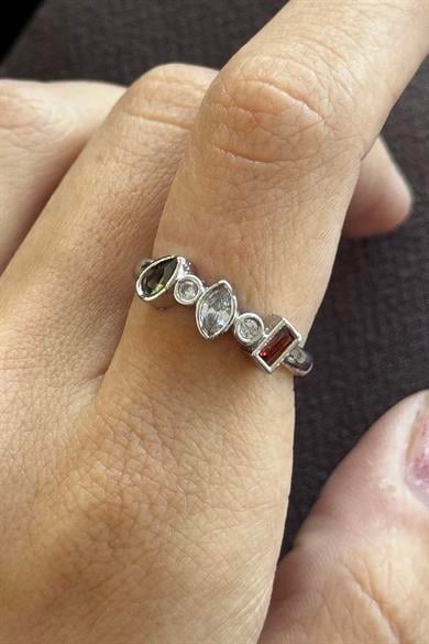 Gümüş Renk Taş Detaylı Ayarlanabilir Yüzük