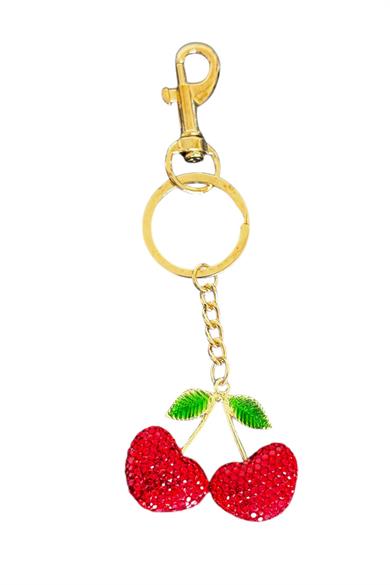 Altın Ve Kırmızı Renk Kiraz Figürlü Taş Detaylı Çanta Charm/ Anahtarlık