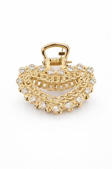 Altın Renk Taş Detaylı Mini Metal Mandal Toka