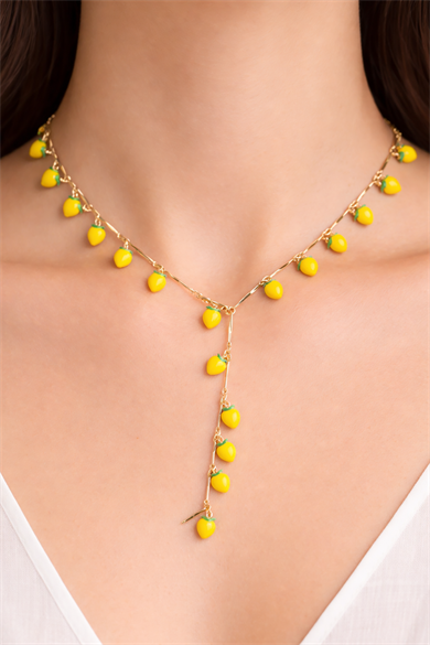 Altın Renk Sarı Kalp Figürlü Çelik Y Kolye