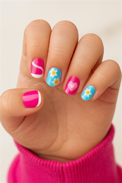 12li Karışık Renk Karışık Figürlü Çocuk Takma Tırnak