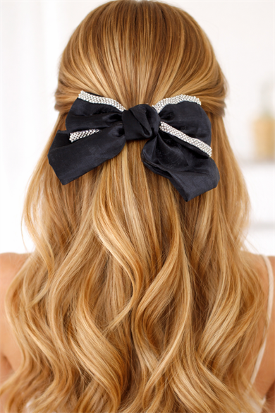 Siyah Renk Taşlı Kurdele Otomat Toka