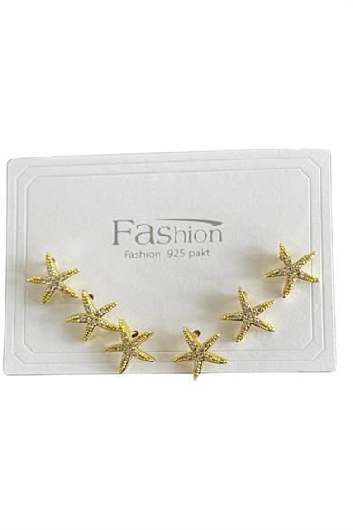 6lı Altın Renk Yıldız Figürlü Küpe Set