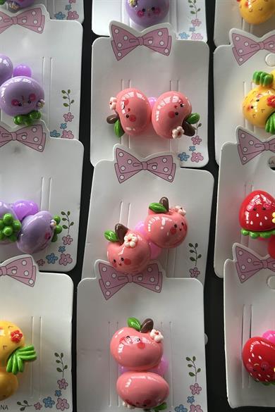 20li Karışık Renk Meyve Figürlü Çocuk Lastik Toka Set