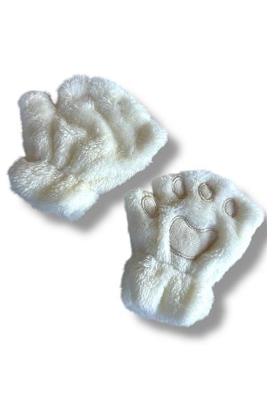 Beyaz Renk Renk Pati Figürlü Peluş Çocuk Eldiven