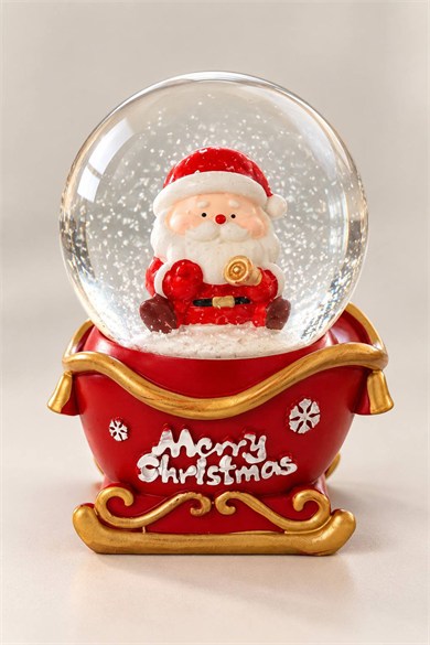 Kırmızı Renk Noel Baba Figürlü Işıklı Küçük  Kar Küresi