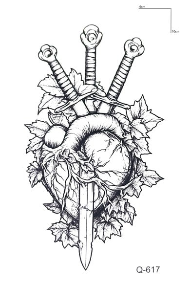 Kılıç ve Kalp Mini Geçici Dövme Tattoo