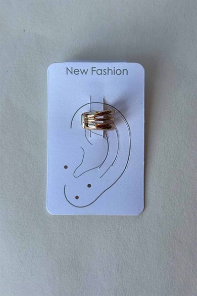 Altın Renk Taş Detaylı 14K Altın Kaplama TX Ear Cuff (Tek)