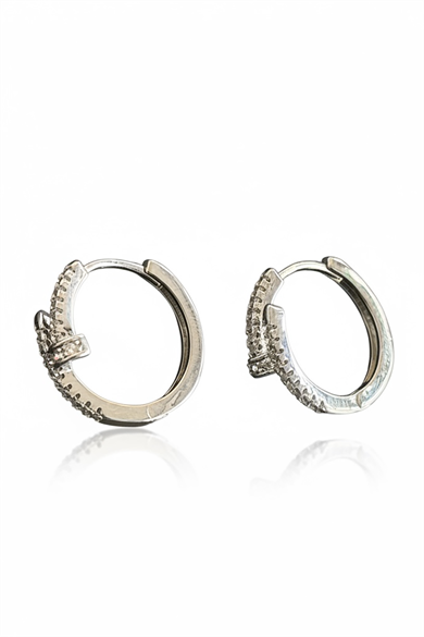 Gümüş Renk Taşlı 14K Altın Kaplama Tx Halka Küpe (Çift)