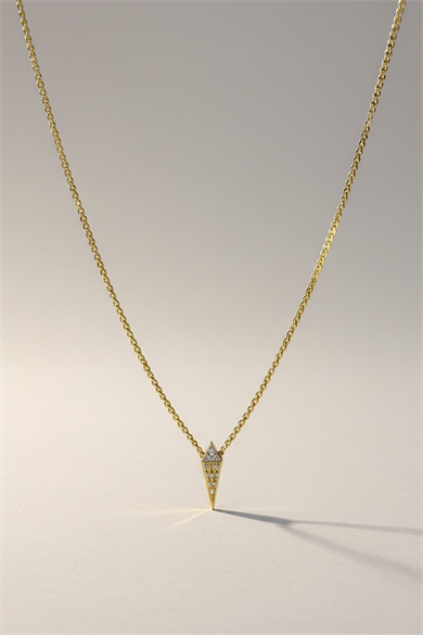 Altın Renk Taş Detaylı 14K Altın Kaplama Vip Kolye