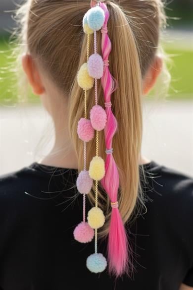 Fuşya Renk Saç Detaylı Lastik Toka