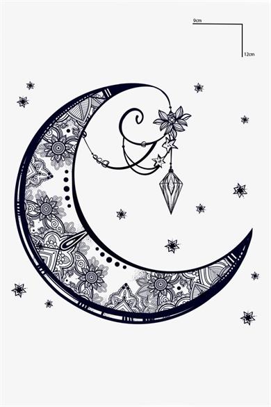 Ay Figürlü 12 Saat Sonra Kararan Geçici Dövme Tattoo