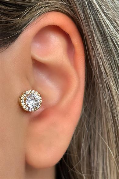 Altın Renk Taş Detaylı Çelik Tragus/Kıkırdak Küpe/Piercing (Tek)