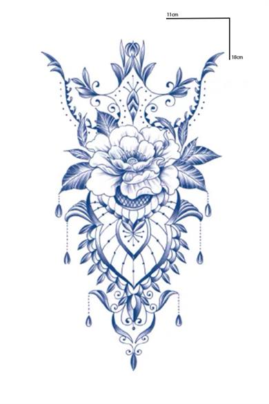 Çiçek  Figürlü 12 Saat Sonra Kararan Geçici Orta Dövme Tattoo