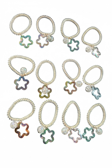 12li Karışık Renk Yıldız Figürlü Helezon Toka Set