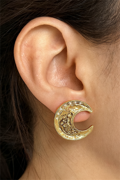 Altın Renk Ay Figürlü Çelik Küpe (Çift)