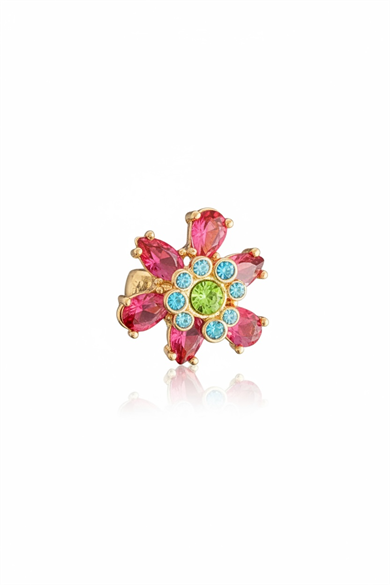Altın Renk Çiçek Figürlü Taşlı Ear Cuff Küpe (Tek)