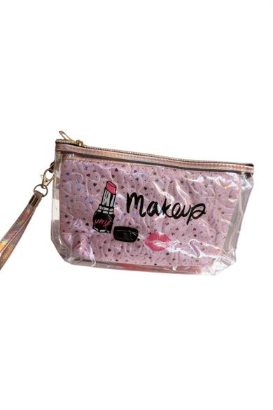 Pembe Renk Makeup Yazılı Makyaj Çantası