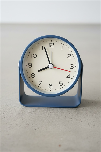 Lacivert Renk Mini Dekoratif Alarmlı Yuvarlak Masa Saati