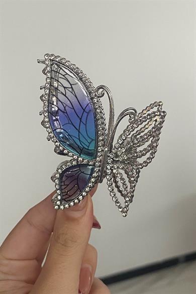 Gümüş Renk Kelebek Figürlü Metal Mandal Toka