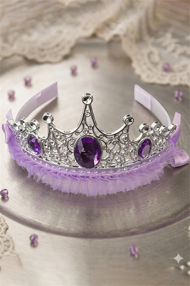 Mor Renk Taş Detaylı Çocuk Taç