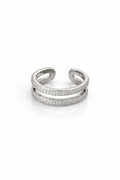 Gümüş Renk Taş Detaylı Ayarlanabilir Yüzük
