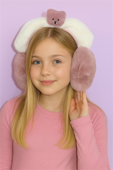 Koyu Pembe Renk Ayıcık Figürlü Peluş Kulaklık