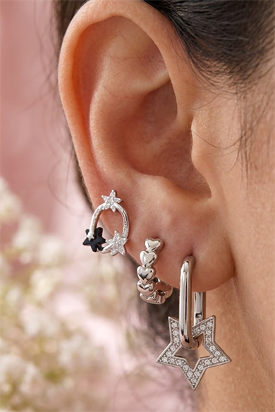 Gümüş Renk Yıldız Figürlü 3lü YSX Küpe Set