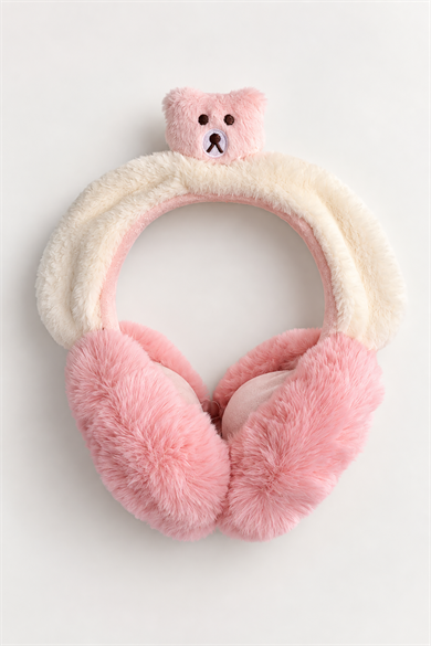 Pembe Renk Ayıcık Figürlü Peluş Kulaklık