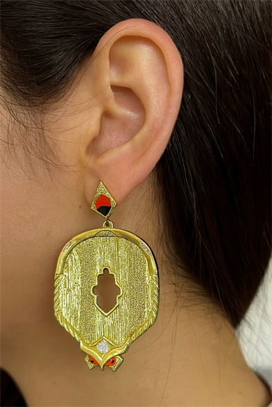 Altın Renk Taş Detaylı Küpe (Çift)