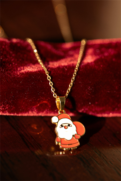 Altın Renk Noel Baba Figürlü Çelik Yılbaşı Kolyesi